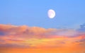 Sunset moon  background beautiful sun and sky sunlight evening clouds on skyline nature pink yellow blue color Royalty Free Stock Photo