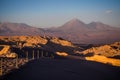 Sunset in The Moon Valley and Licancabur volcano in San Pedro de Atacama Royalty Free Stock Photo