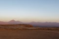Sunset at the Moon Valley Valle de la Luna with the Licancabur volcano, Atacama, Chile Royalty Free Stock Photo