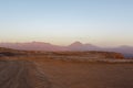 Sunset at the Moon Valley Valle de la Luna with the Licancabur volcano, Atacama, Chile Royalty Free Stock Photo