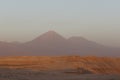 Sunset at the Moon Valley Valle de la Luna with the Licancabur volcano, Atacama, Chile Royalty Free Stock Photo