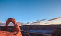 Sunset and Moonrise on Delicate Arch, Arches National Park, Utah Royalty Free Stock Photo