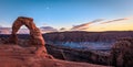 Sunset and Moonrise on Delicate Arch, Arches National Park, Utah Royalty Free Stock Photo