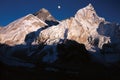 Sunset on Mt. Everest and Mt. Nuptse, Kalapatthar, Nepal Royalty Free Stock Photo