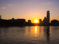 Urban cityscape, silhouettes of buildings