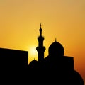 sunset mosque. landscape with beautiful mosques and minarets. Vector illustration eps Royalty Free Stock Photo