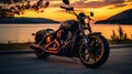 Sunset Motorcycle: Dark Gray And Gold Hd Image On Roadside