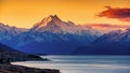 Sunset of Mount Cook and Lake Pukaki Royalty Free Stock Photo