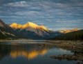 Sunset on Mountain at Medicine Lake in Jasper National Park, Canada Royalty Free Stock Photo