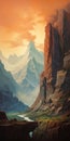 Sunset Mountain Painting In Artgerm Style With Diptych Narrative