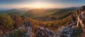 Sunset mountain panorama with sun Royalty Free Stock Photo