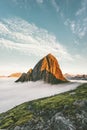 Sunset Mountain peak Landscape over clouds view Royalty Free Stock Photo