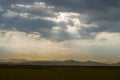 Sunset mountain range beautiful landscape mist, dusk golden time dramatic sky. Beautiful landscape high mountain ridge mist Royalty Free Stock Photo