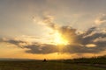 Sunset mountain range beautiful landscape mist, dusk golden time dramatic sky. Beautiful landscape high mountain ridge mist Royalty Free Stock Photo