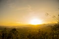 Sunset mountain range beautiful landscape mist, dusk golden time dramatic sky. Beautiful landscape high mountain ridge mist Royalty Free Stock Photo