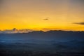 Sunset mountain range beautiful landscape mist, dusk golden time dramatic sky. Beautiful landscape high mountain ridge mist Royalty Free Stock Photo