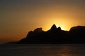 Sunset mountain sea beach Ipanema, Leblon, Rio de Janeiro Royalty Free Stock Photo