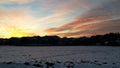 Sunset mountain with snow in winter