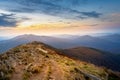 Sunset in the mountains. Carynska alpine meadow in Bieszczady Poland.