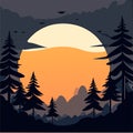 Sunset in the mountains with coniferous forest. Vector illustration Generative AI Royalty Free Stock Photo