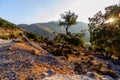 Sunset in mountains of Crete island, Greece Royalty Free Stock Photo