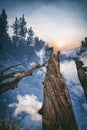 Sunset in the mountains, double exposed Royalty Free Stock Photo