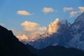 Sunset in the mountains Himalayas, Thamserku, Kantaiga, Nepal Royalty Free Stock Photo