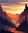 Sunset in Mountains landscape abstract background