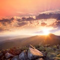 Sunset in the mountains landscape. Dramatic sky, colorful stone Royalty Free Stock Photo