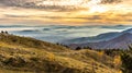 Sunset in the mountains. View of the valley