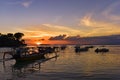 Sunset at Mushroom Beach with boats on the sea, Lembongan, Indonesia Royalty Free Stock Photo