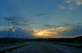 Sunset on the national highway in the Kassandra peninsula, Greece