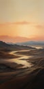 Sunset Near Desert And River: A British Topographical Style With Smooth Brushwork