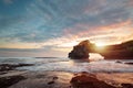 Sunset near famous tourist landmark of Bali island. Royalty Free Stock Photo