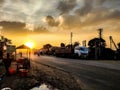 Sunset near highway with yellow tone