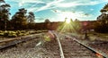 Sunset Near Railtrack Royalty Free Stock Photo