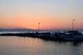 Sunset in Neoi Epivates beach, suburb of Thessaloniki, Greece. Royalty Free Stock Photo