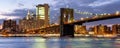 Sunset in New York City with a view of the Brooklyn Bridge Royalty Free Stock Photo
