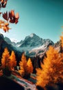 night sky above abstract alpine mountain landscape with peaks covered by snow and clouds made with generative AI Royalty Free Stock Photo