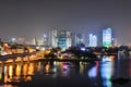 Sunset & night time at Hoang Cau lake in Hanoi, Vietnam