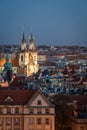 Sunset and Night view of the cityscapes in Prague old city and The Church of Mother of God before TÃÂ½n, Czech Republic Royalty Free Stock Photo