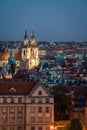 Sunset and Night view of the cityscapes in Prague old city and The Church of Mother of God before TÃÂ½n, Czech Republic Royalty Free Stock Photo