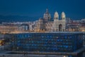 Sunset and night view over MUCEM and Marseille Cathedral, Marseille, France