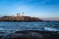 Sunset on Nubble Lighthouse, Maine Royalty Free Stock Photo