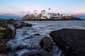 Sunset on Nubble Lighthouse, Maine Royalty Free Stock Photo