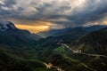 Sunset on O Quy Ho pass in Vietnam.