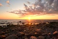 Sunset observing over baltic sea coast