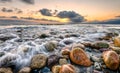 Sunset Ocean Beach Landscape Surreal Nature Sunrise Sea Rocks Coastline Scenic Royalty Free Stock Photo