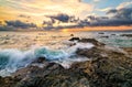 Sunset Ocean Beach Landscape Surreal Nature Sunrise Sea Rocks Coastline Scenic High Resolution Royalty Free Stock Photo