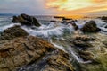 Sunset Ocean Beach Landscape Surreal Nature Sunrise Sea Rocks Coastline Scenic High Resolution Royalty Free Stock Photo